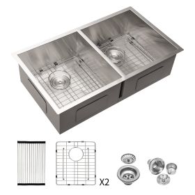 Double Bowl (50/50) Drop in Sink - 33"x22"x9" Stainless Steel Kitchen Sink 18 Gauge with Two 9" Deep Basin